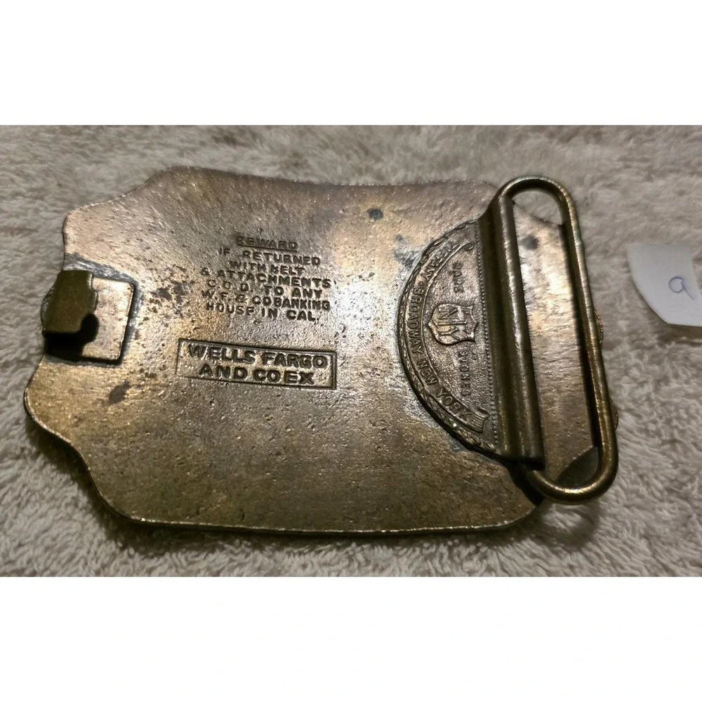 Vintage Wells Fargo & Co Folsom Brass Belt Buckle Old West Gambling Saloon 9
